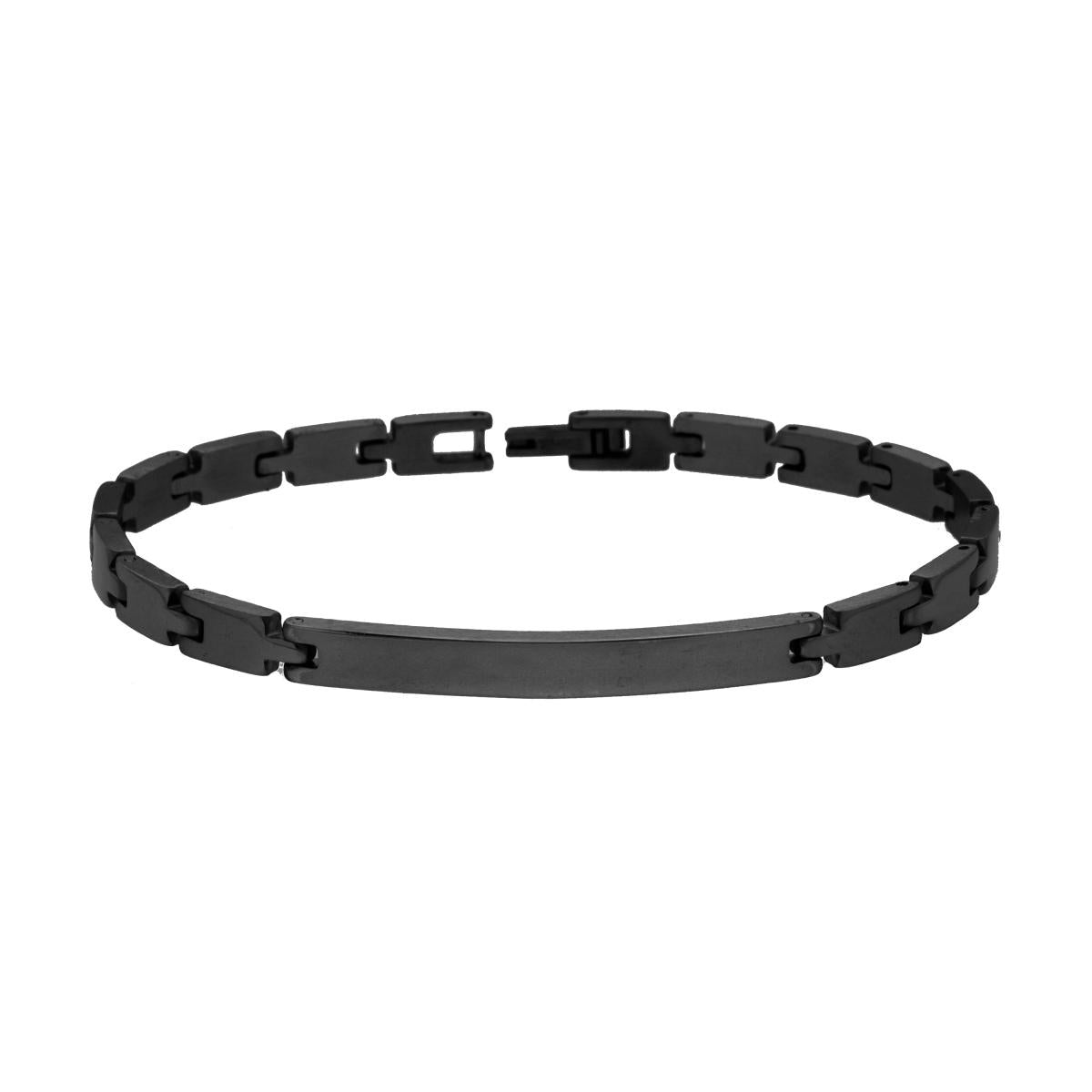 Bracciale Uomo Maglia Imperniata con Targa in ACCIAIO colore Nero<BR>