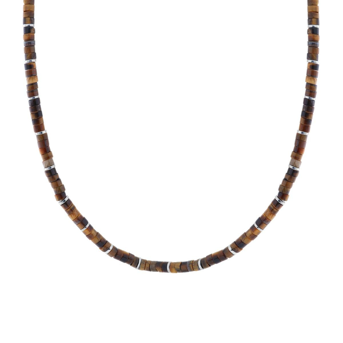 Collana Catena con Cilindri Pietra Occhio di Tigre in ACCIAIO<BR>