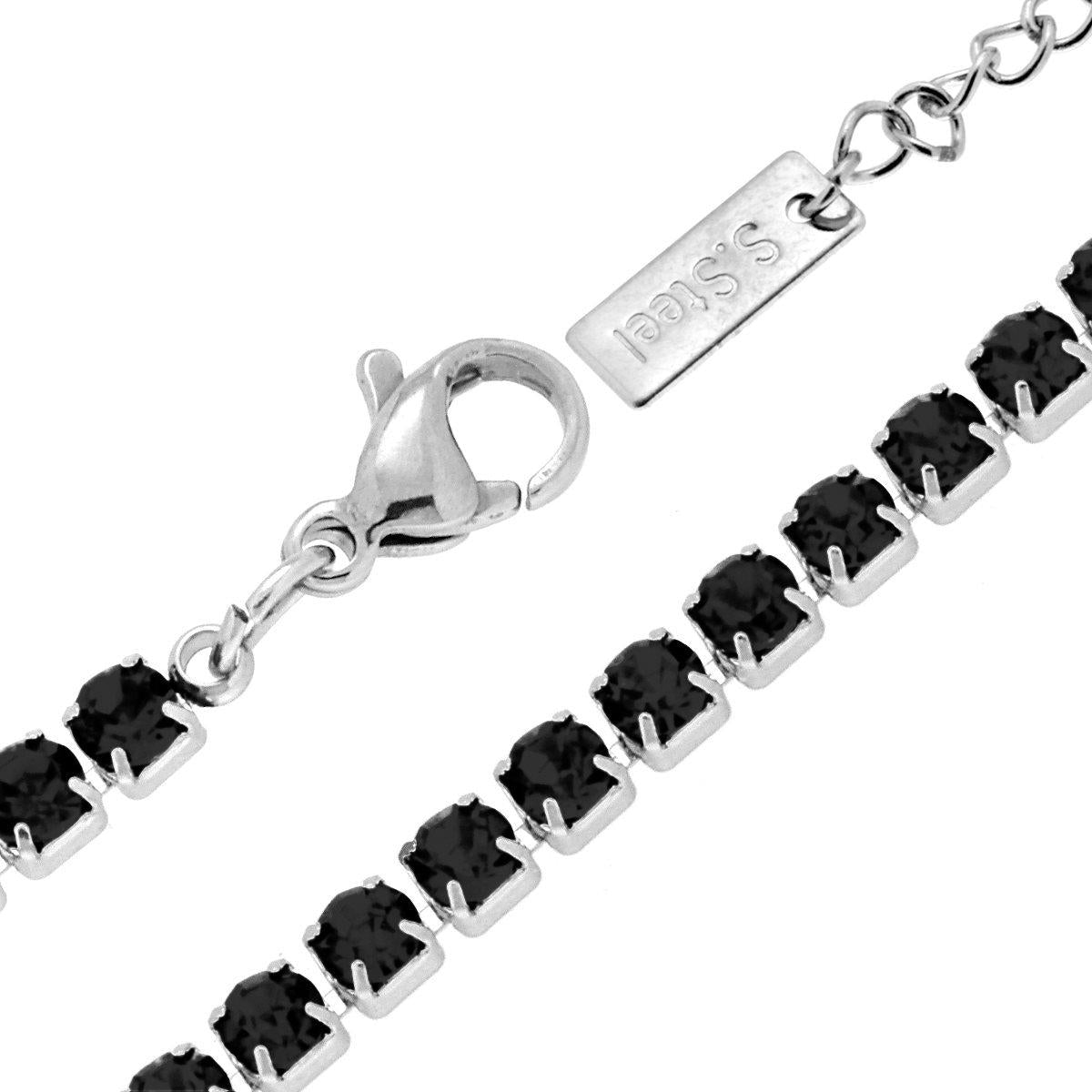Collana Tennis Griffe cm 40+5 con Crystal 3 mm Neri in ACCIAIO <BR>