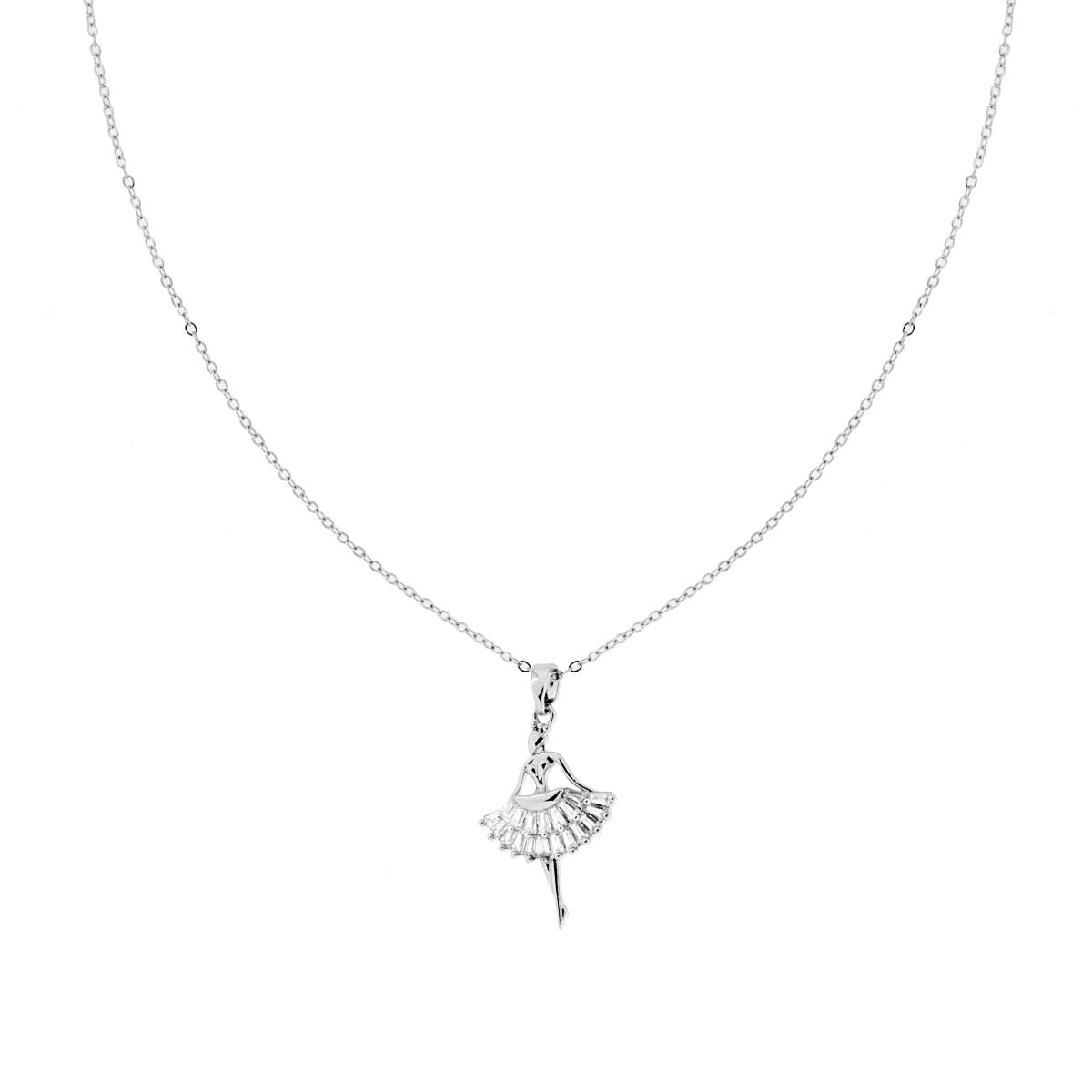 Collana Catena Forzatina Diamantata con Ballerina e Crystal Bianchi taglio Trapezio in ACCIAIO<BR>