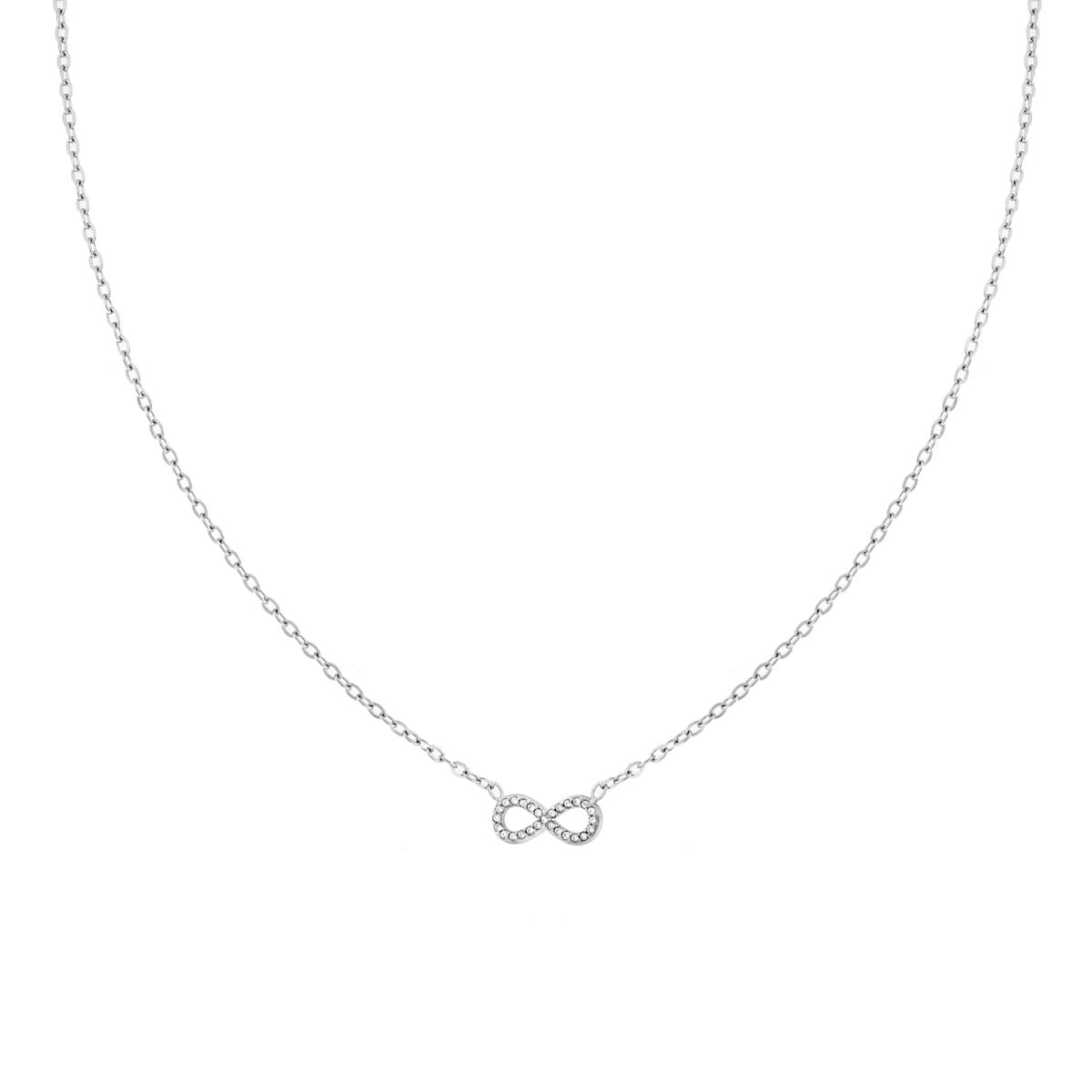Collana Catena Forzatina Diamantata con Infinito e Crystal Bianchi in ACCIAIO<BR>