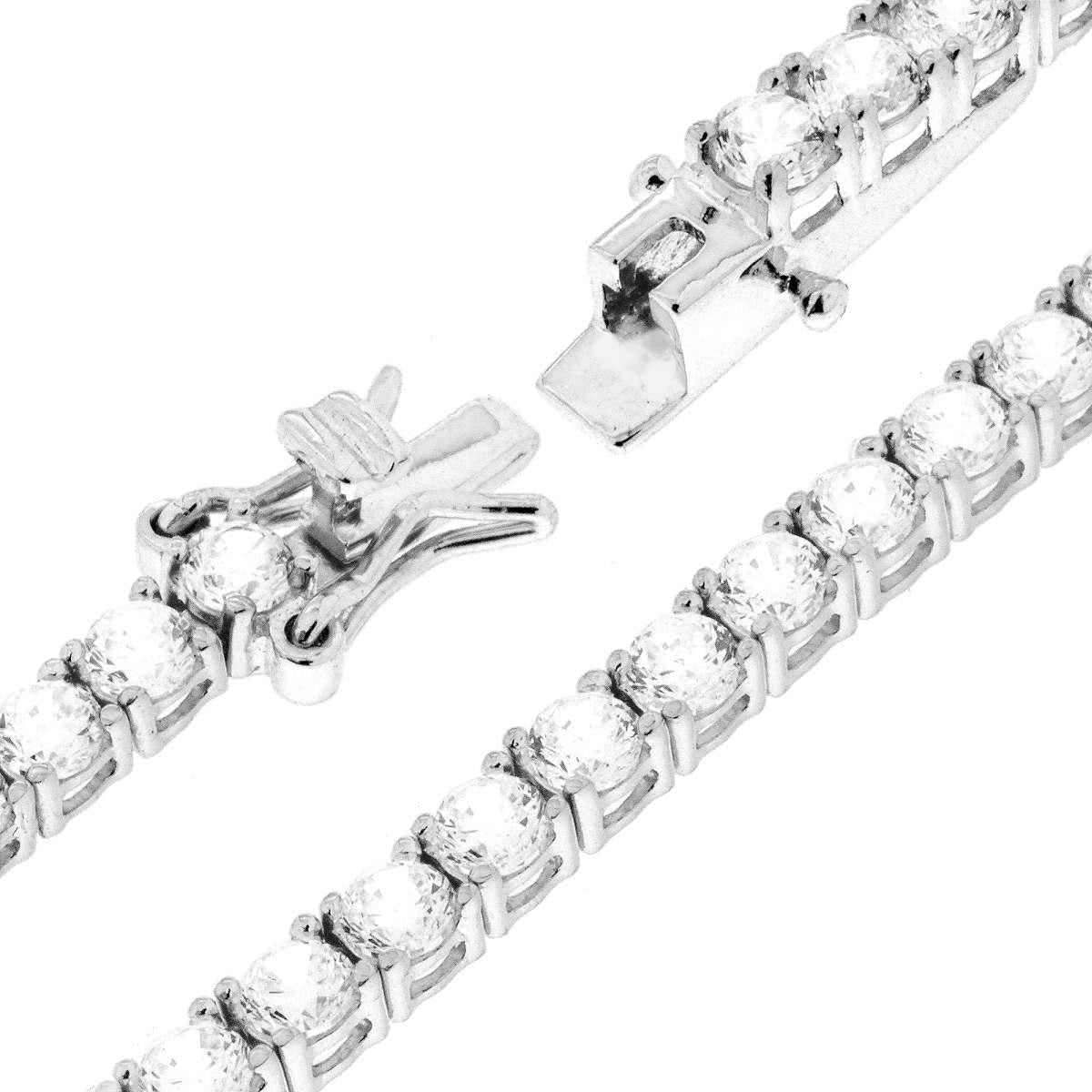 Bracciale Tennis Griffe cm 21 con Cubic Zirconia mm 3 Bianchi in OTTONE Galvanica Rodio<BR>