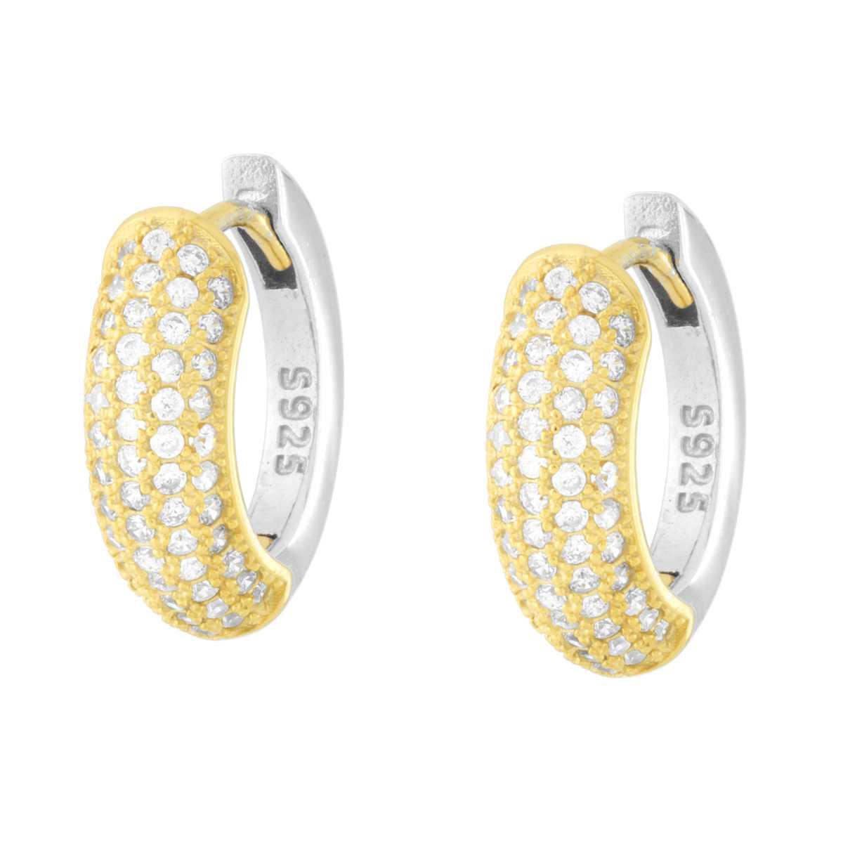 Orecchini Cerchio Creola con Cubic Zirconia Bianchi in ARGENTO 925 Galvanica Rodio e Oro<BR>