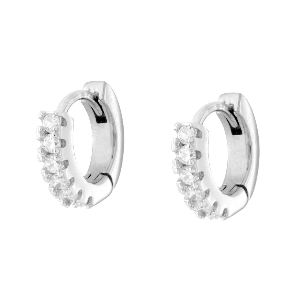 Orecchini Cerchio mm 12 con Cubic Zirconia Bianchi in ARGENTO 925 Galvanica Rodio<BR>
