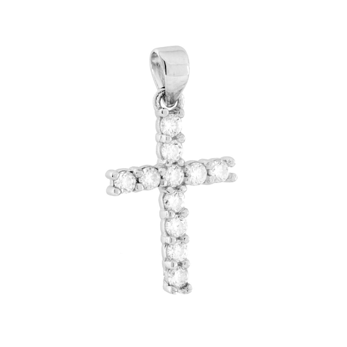 Ciondolo Croce con MOISSANITE Bianco mm 2 in ARGENTO 925 Galvanica Rodio<BR>