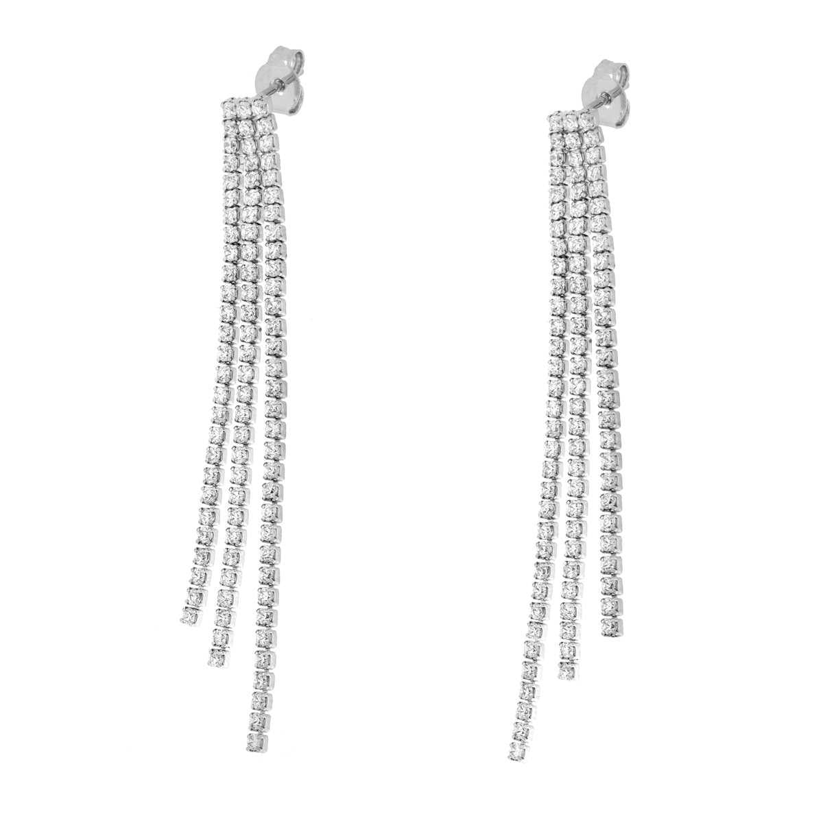 Orecchini tre fili Tennis degrade con Cubic Zirconia Bianchi in RAME Galvanica Rodio<BR>
