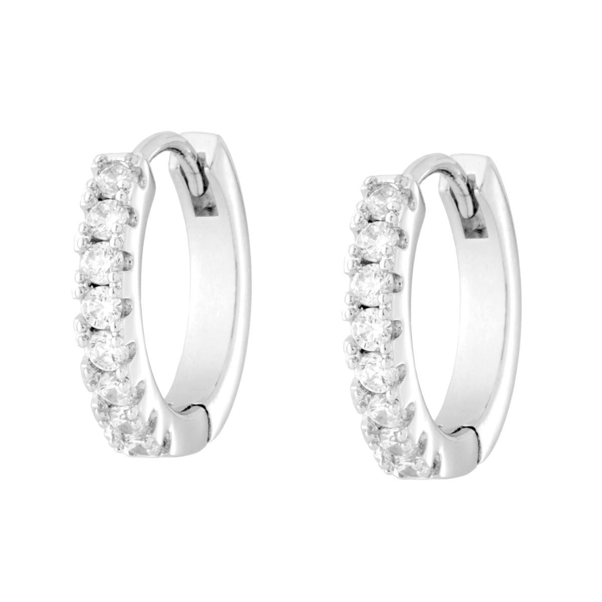Orecchini Cerchio mm 16 con Cubic Zirconia Bianchi in RAME Galvanica Rodio<BR>