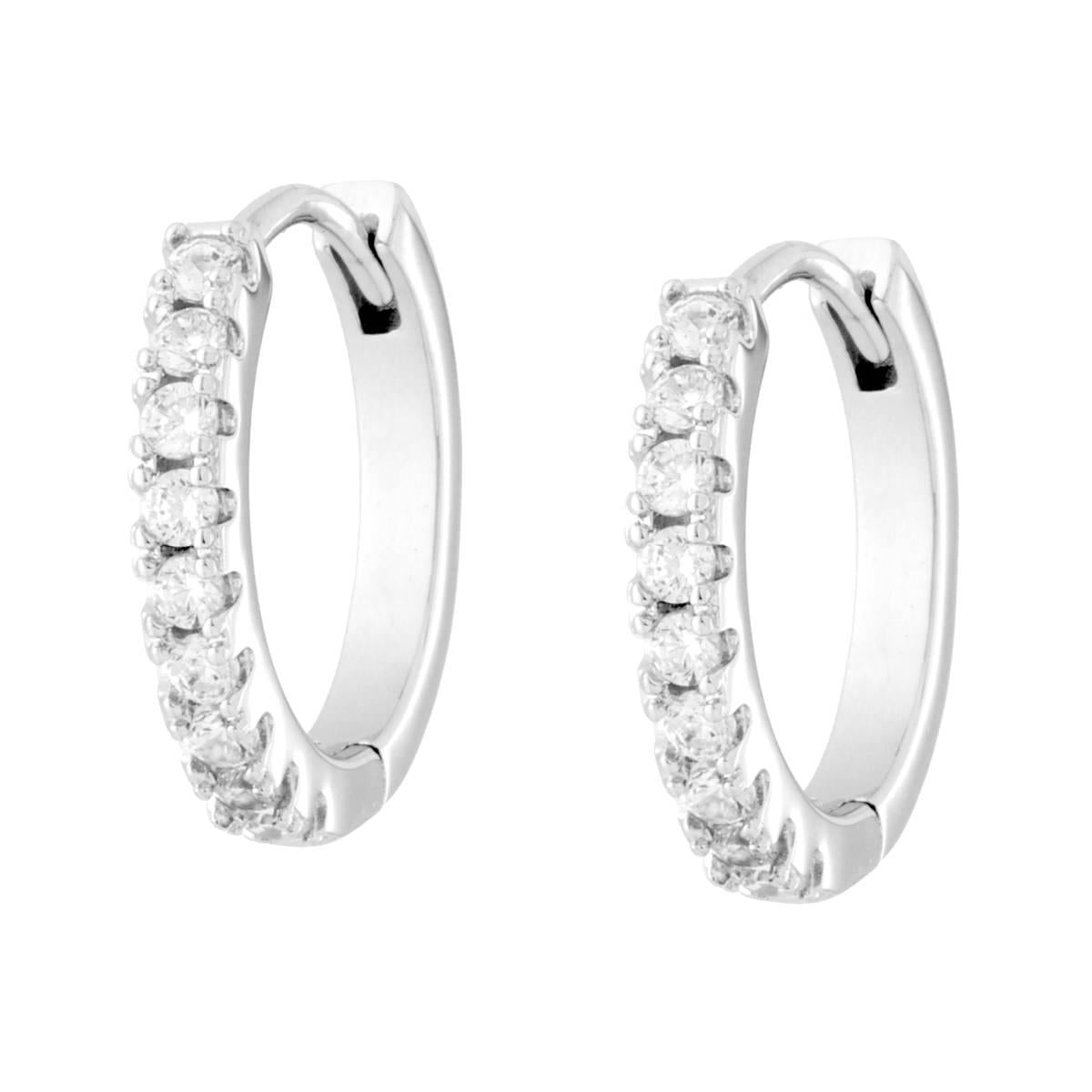 Orecchini Cerchio mm 18 con Cubic Zirconia Bianchi in RAME Galvanica Rodio<BR>