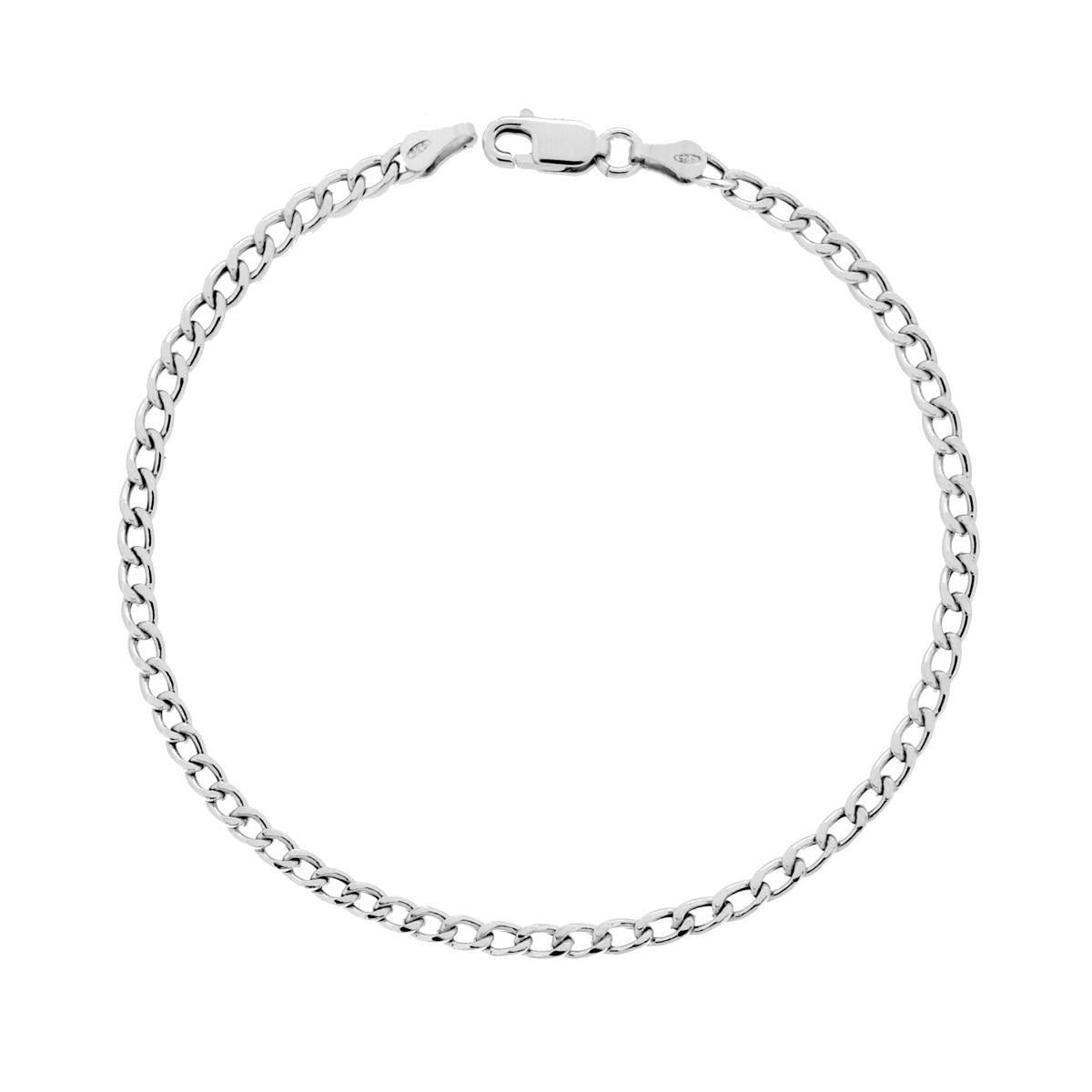 Bracciale Grumetta 080 Vuoto sezione mm 3 lunghezza cm 20 in ARGENTO 925 Galvanica Rodio<BR>