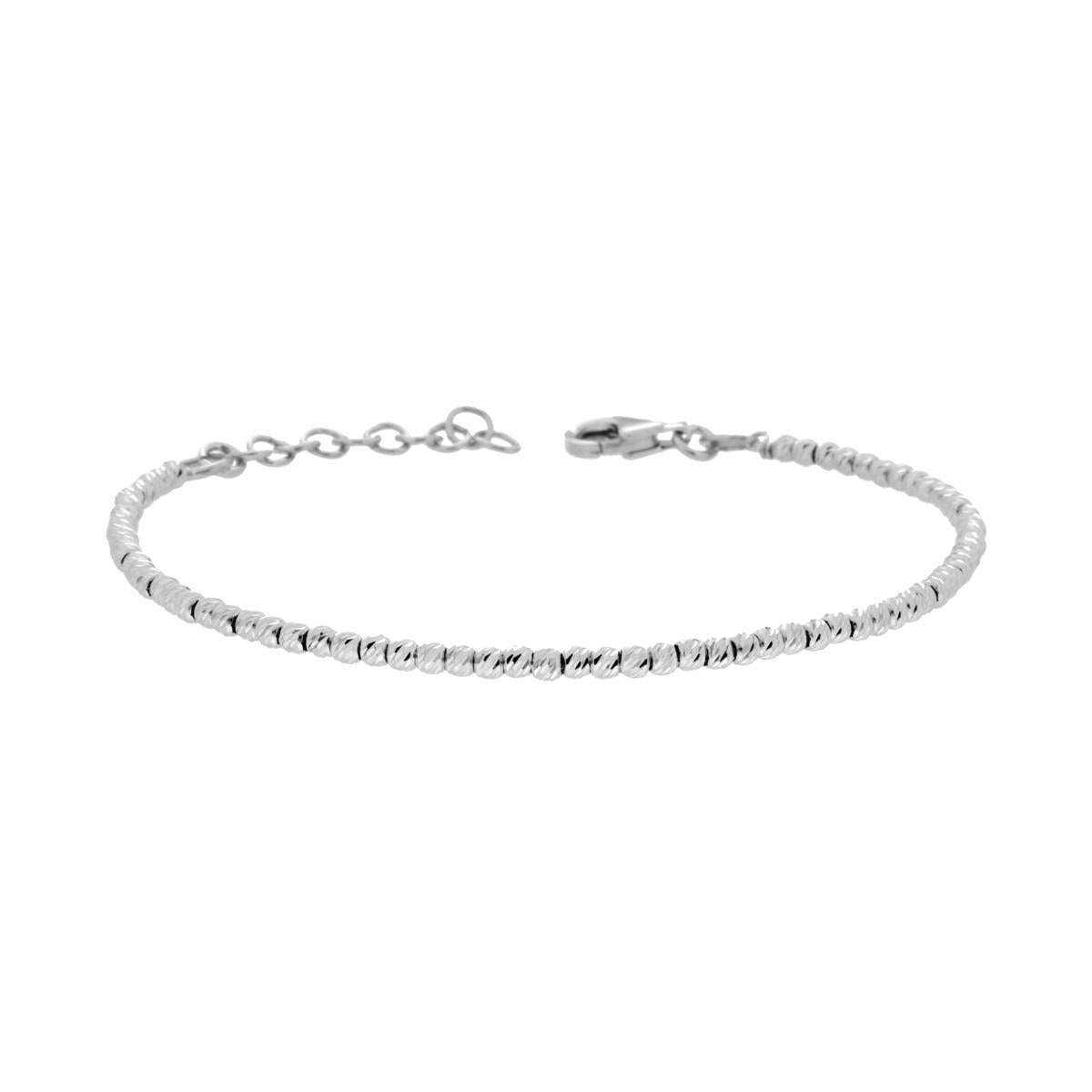 Bracciale Catena con Palline Diamantate slash mm 2.5 in ARGENTO 925 Galvanica Rodio<BR>