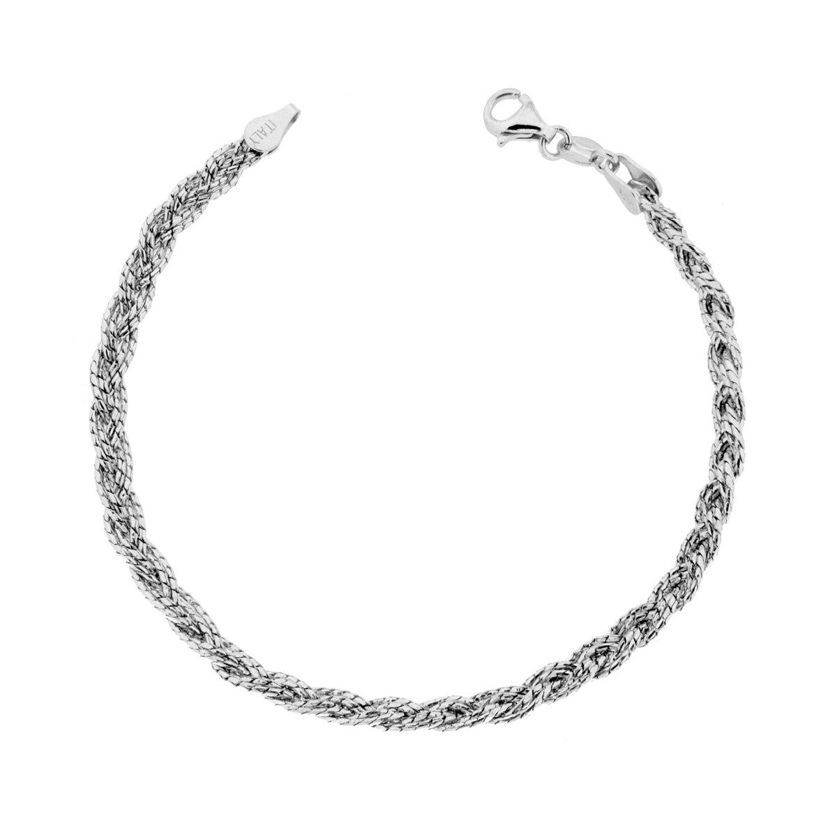 Bracciale Treccia Catena Cardano doppia in ARGENTO 925 Galvanica Rodio<BR>