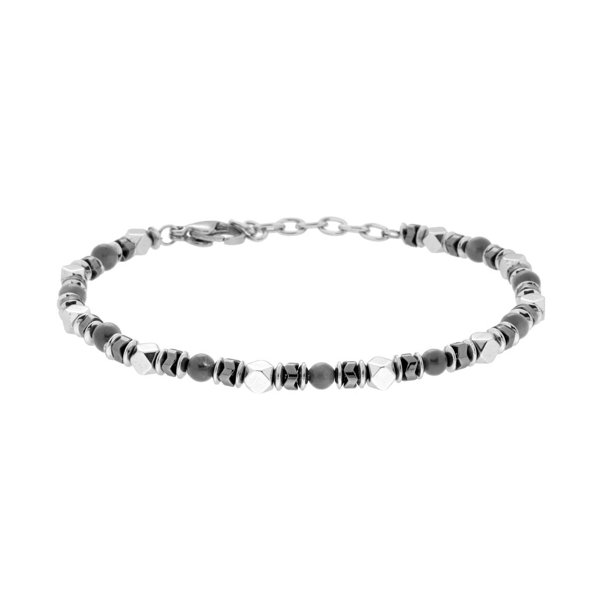 Bracciale Catena con Cubetti e Pietre colore Quarzo Grigio in ACCIAIO<BR>
