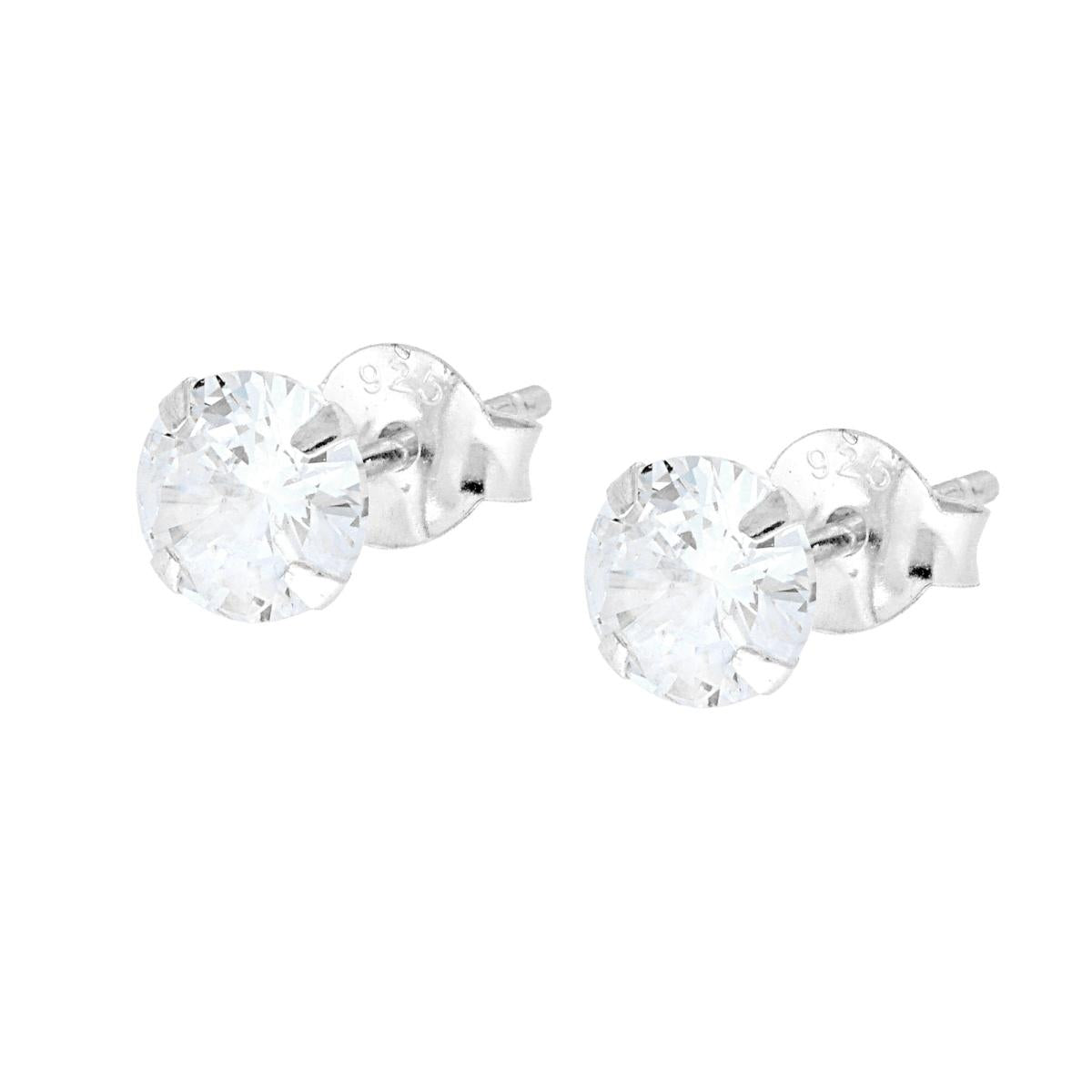 Orecchini Punto Luce Tondo a Griffe con Zircone Bianco in ARGENTO 925