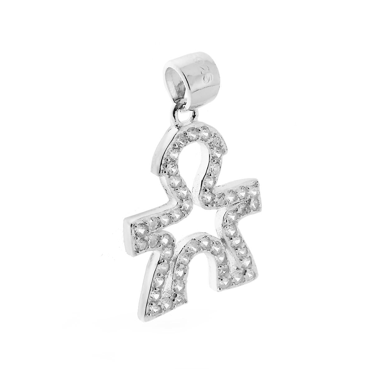 Ciondolo Bimbo con Zirconi in ARGENTO 925 Galvanica Rodio<BR>