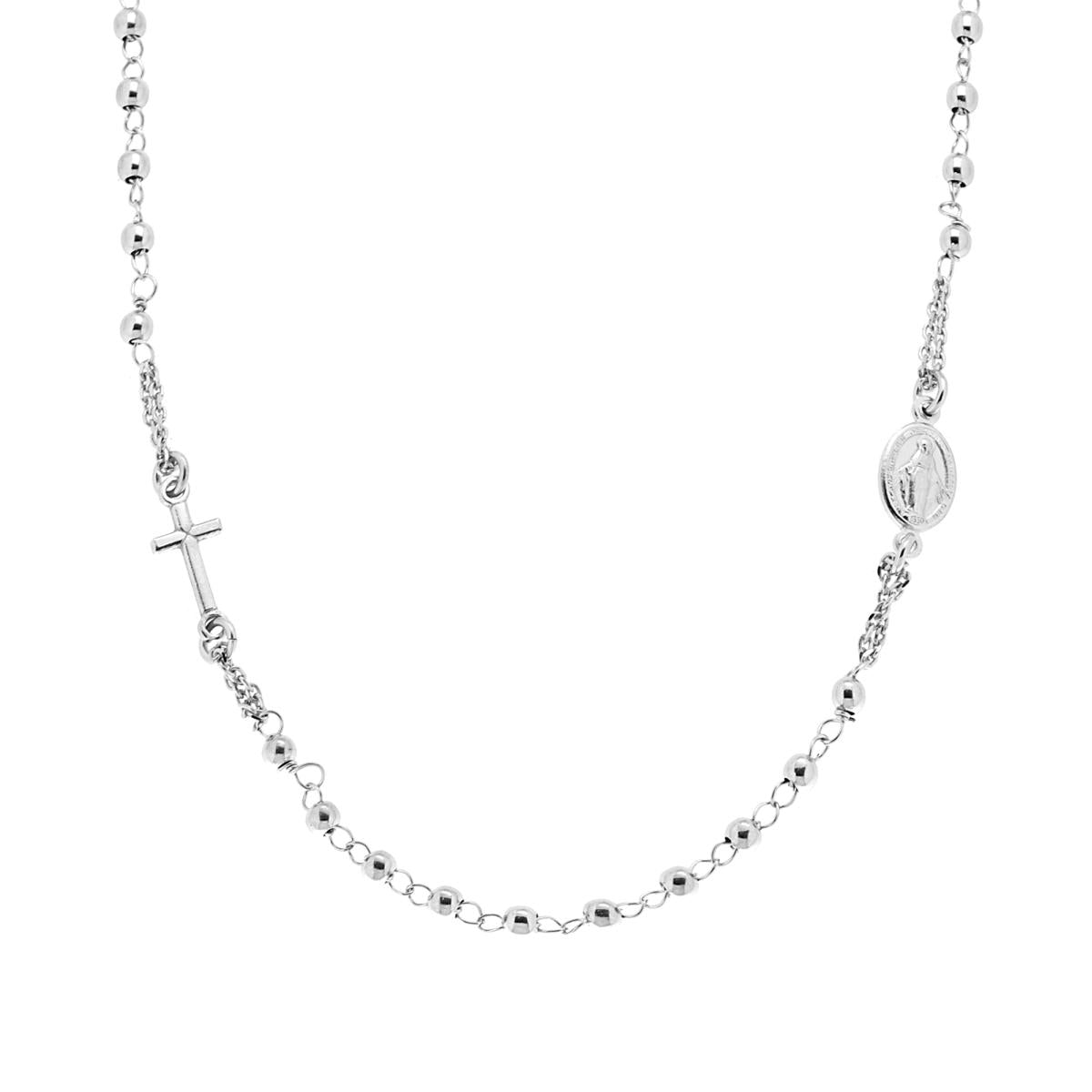Collana Rosario modello Girocollo cm 50 con Grani a pallina liscia mm 3 in ARGENTO 925 Galvanica Rodio