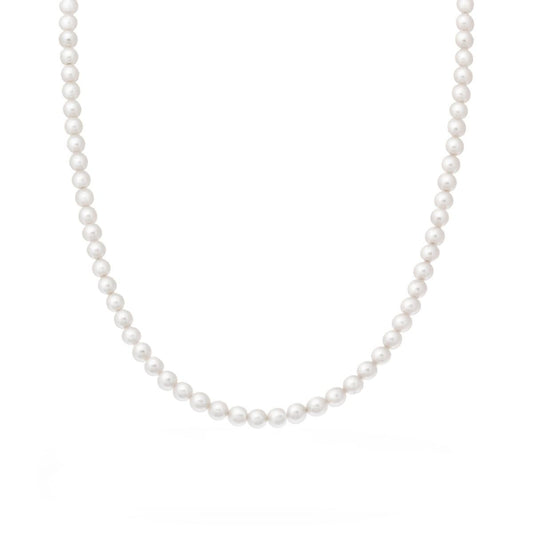 Collana Filo Perla Bianca mm 4 in vetro perlato con filo e chiusura in ARGENTO 925 Galvanica Rodio