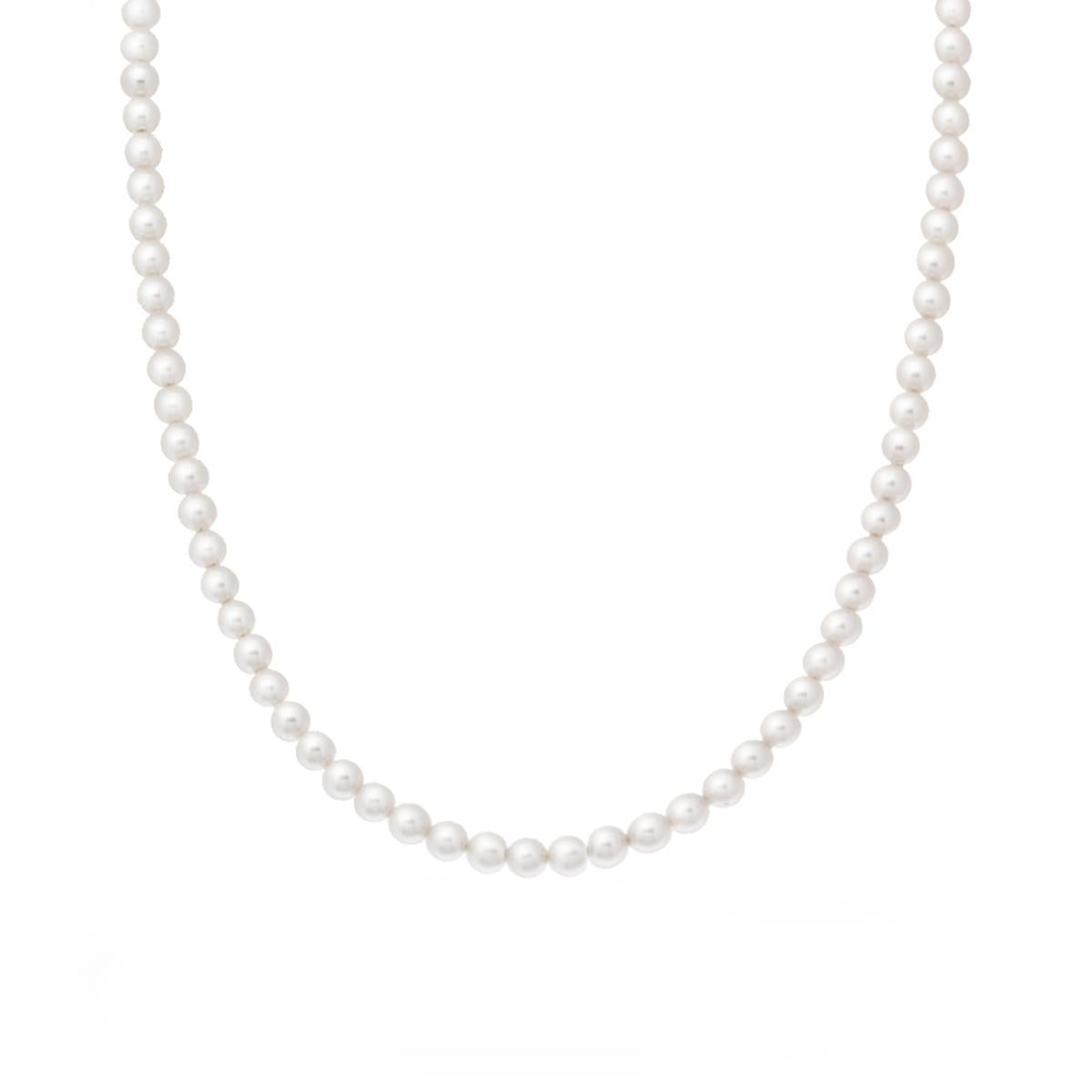 Collana Filo Perla Bianca mm 4 in vetro perlato con filo e chiusura in ARGENTO 925 Galvanica Rodio