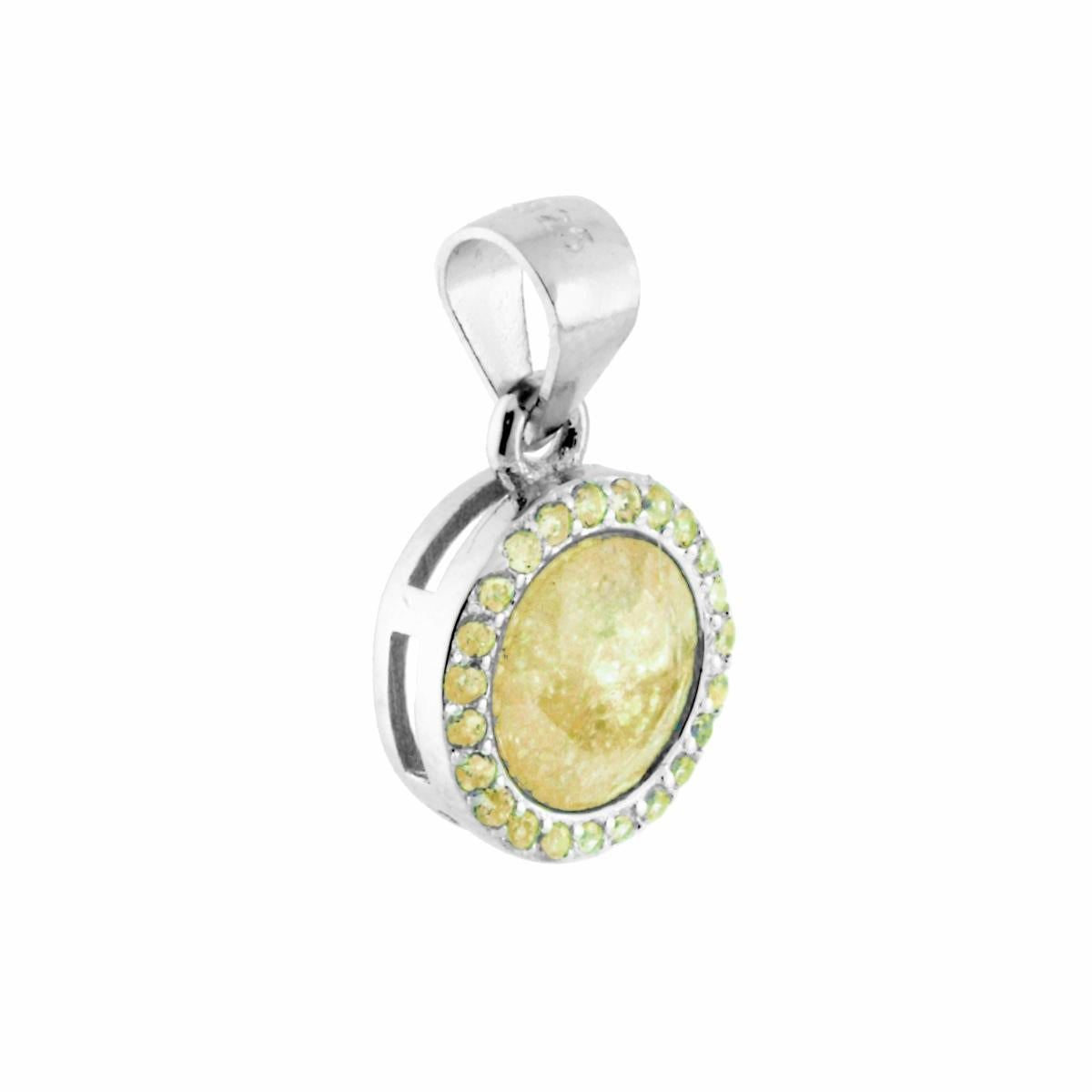 Ciondolo con Pietra Scoppiata Giallo e Zirconi in ARGENTO 925 Galvanica Rodio