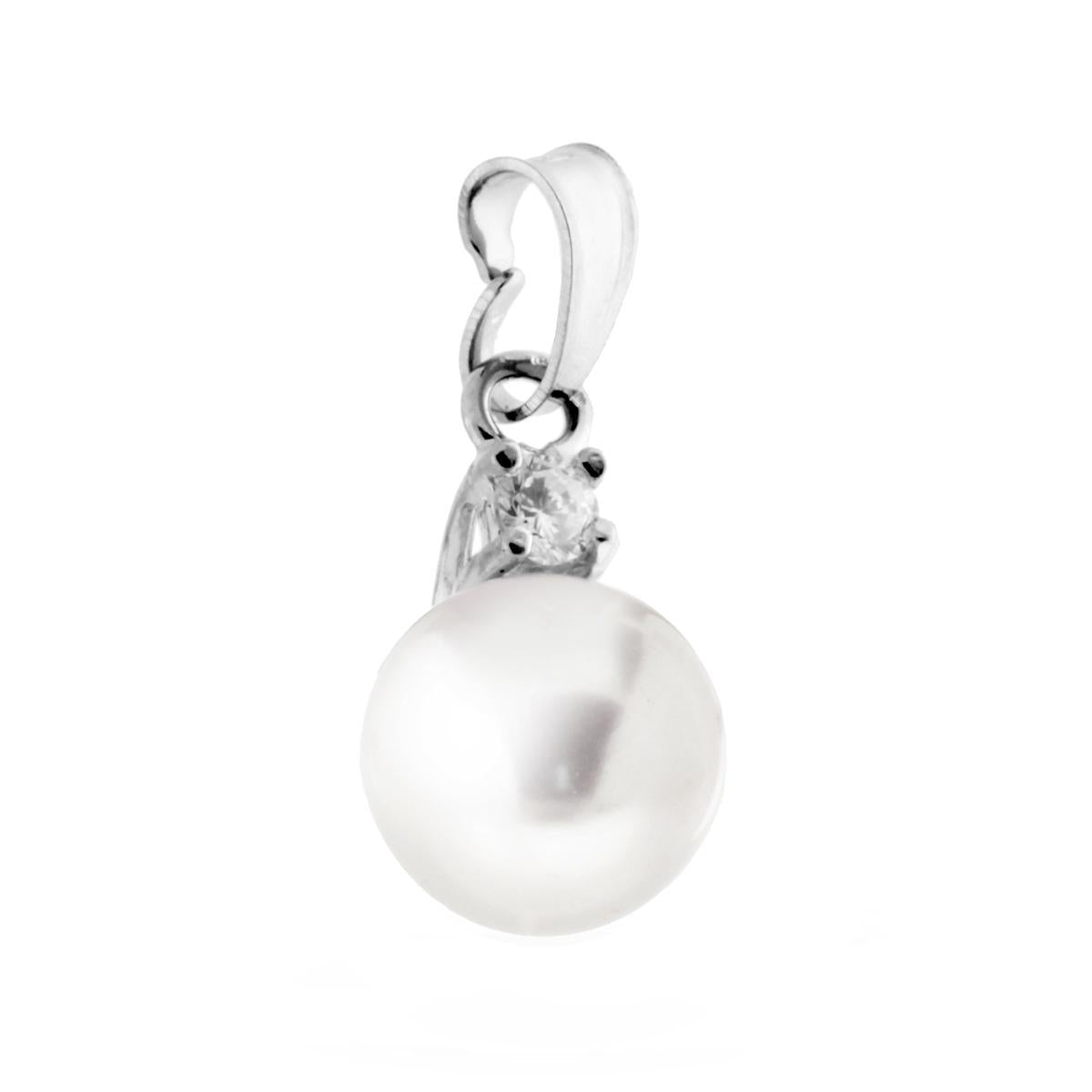 Ciondolo Perla Parigi mm 10 con Punto Luce Zircone Bianco in ARGENTO 925 Galvanica Rodio