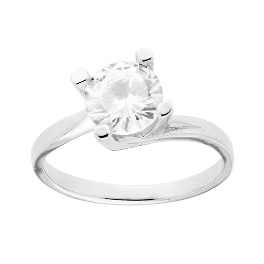 Anello Solitario con Cubic Zirconia Bianco mm 7 in ARGENTO 925 Galvanica Rodio