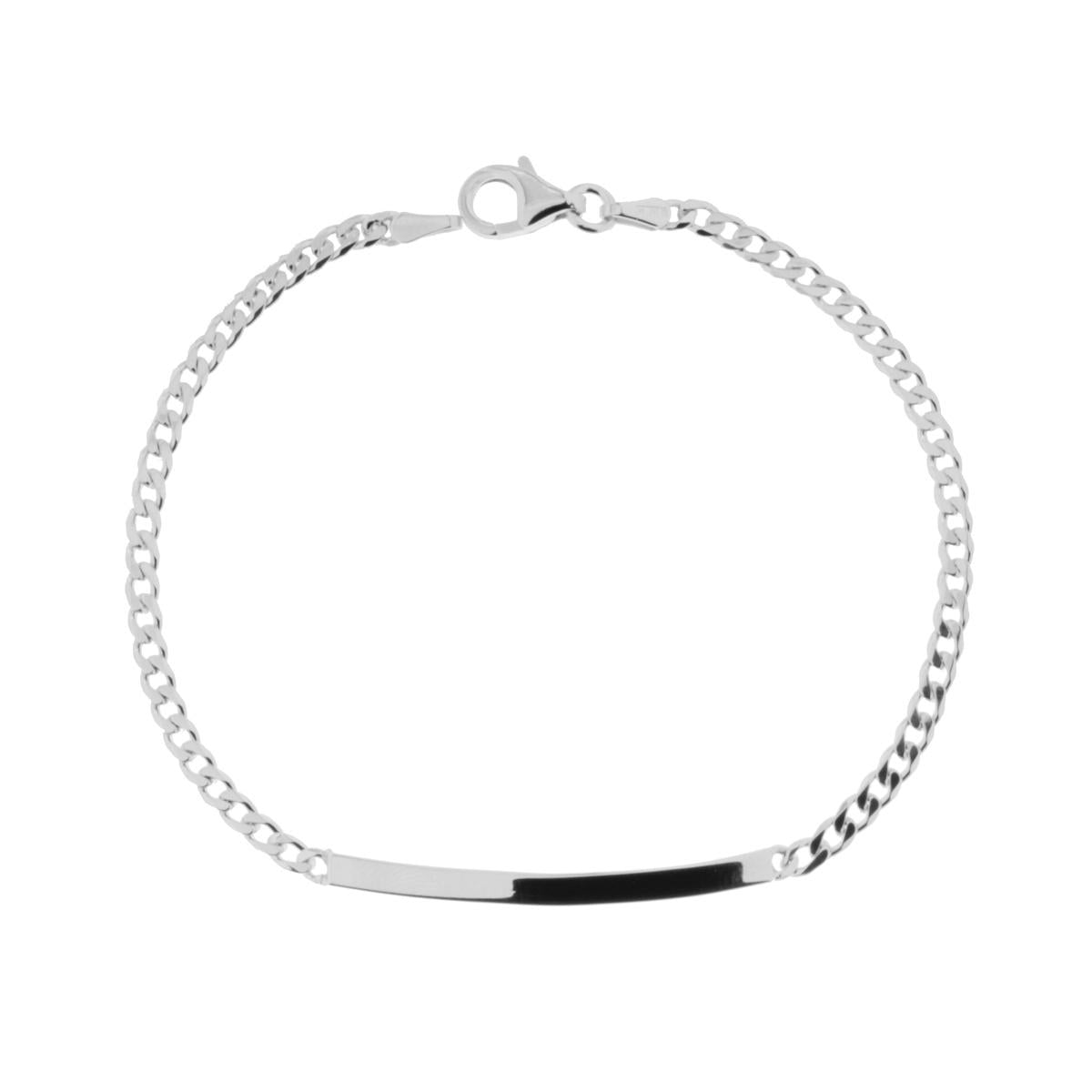 Bracciale Targa con catena Grumetta Extraflat mm 2.8 in ARGENTO 925 Galvanica Rodio