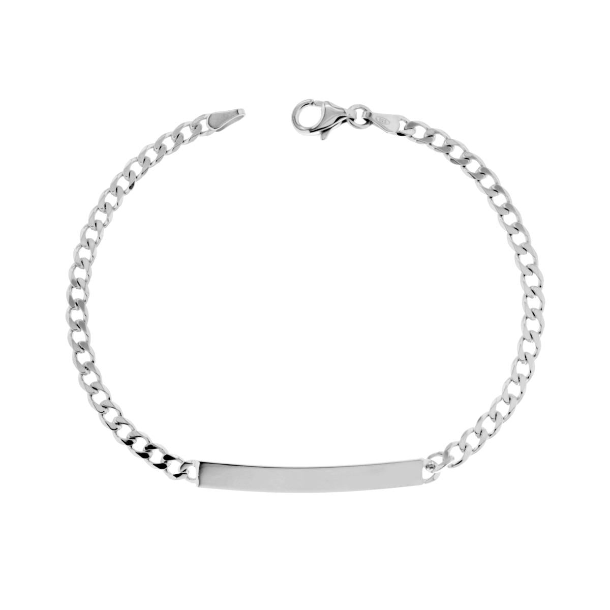 Bracciale Targa con catena Grumetta Extraflat mm 4.1 in ARGENTO 925 Galvanica Rodio