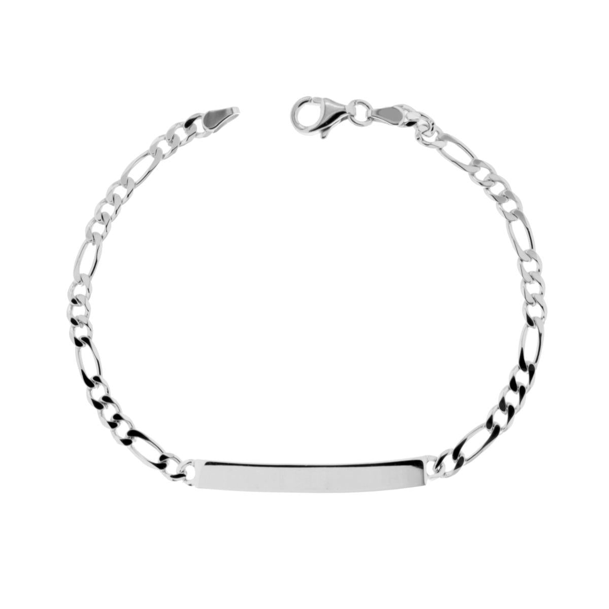 Bracciale Targa con catena Figaro Alternata Extraflat mm 4 in ARGENTO 925 Galvanica Rodio