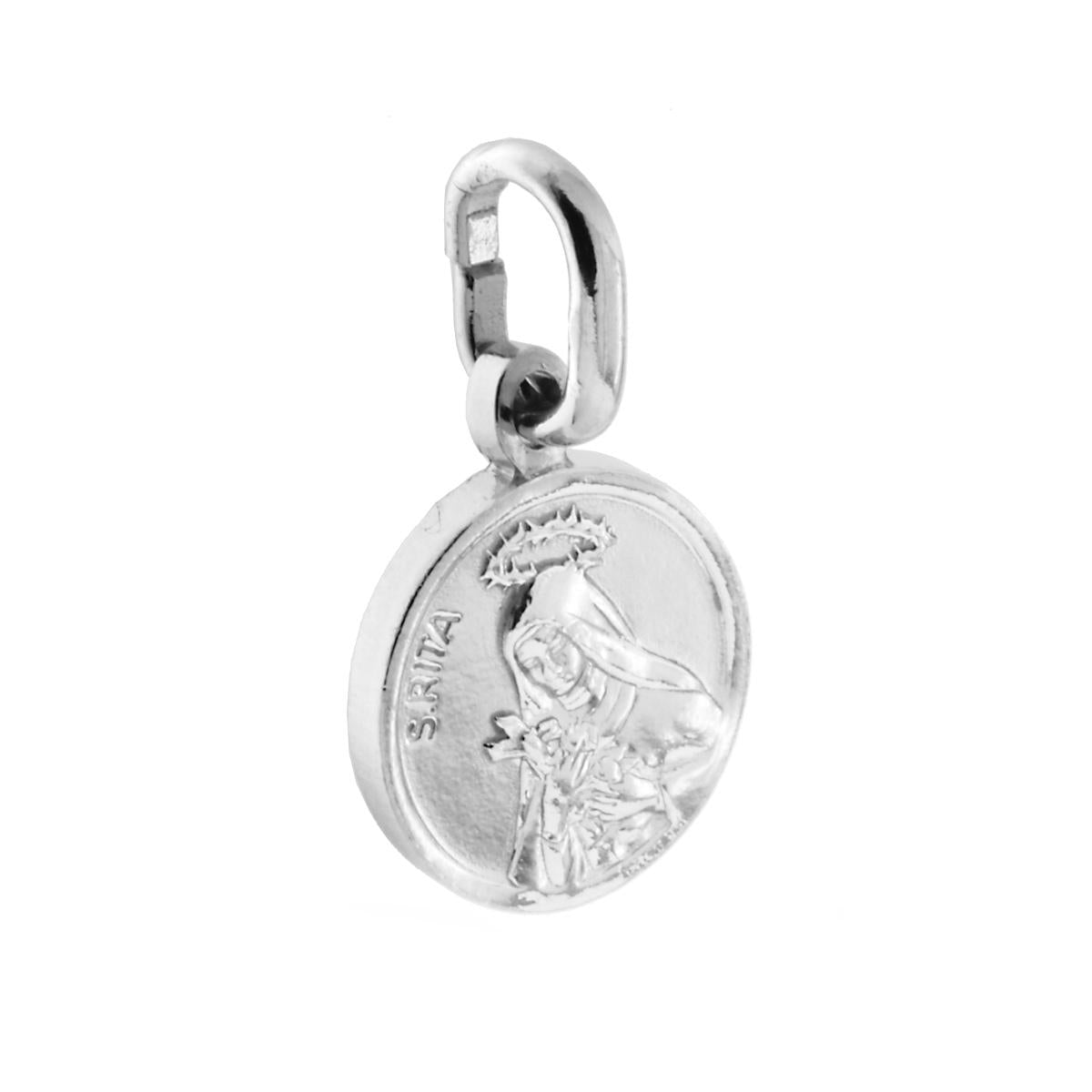 Ciondolo Medaglia Tonda con Santa Rita in ARGENTO 925 Galvanica Rodio