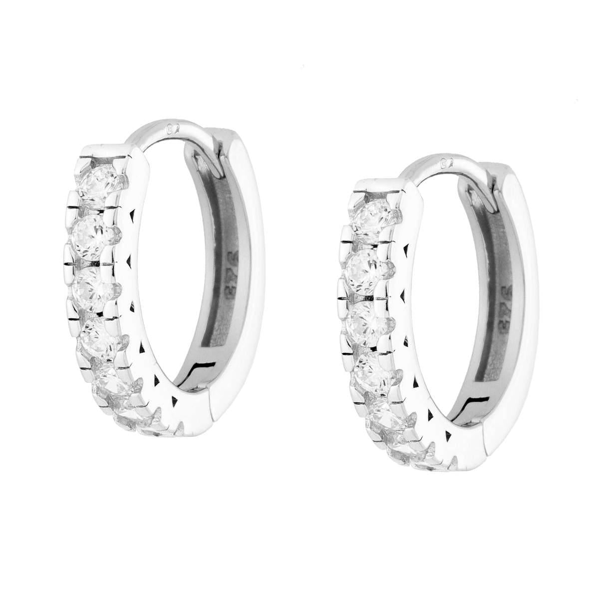 Orecchini Cerchio mm 17 con Zirconi Bianchi in ARGENTO 925 Galvanica Rodio