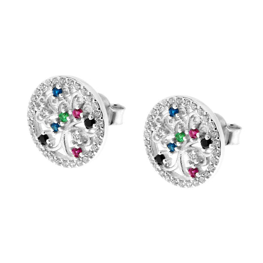 Orecchini con Albero della Vita e Zirconi in ARGENTO 925 Galvanica Rodio