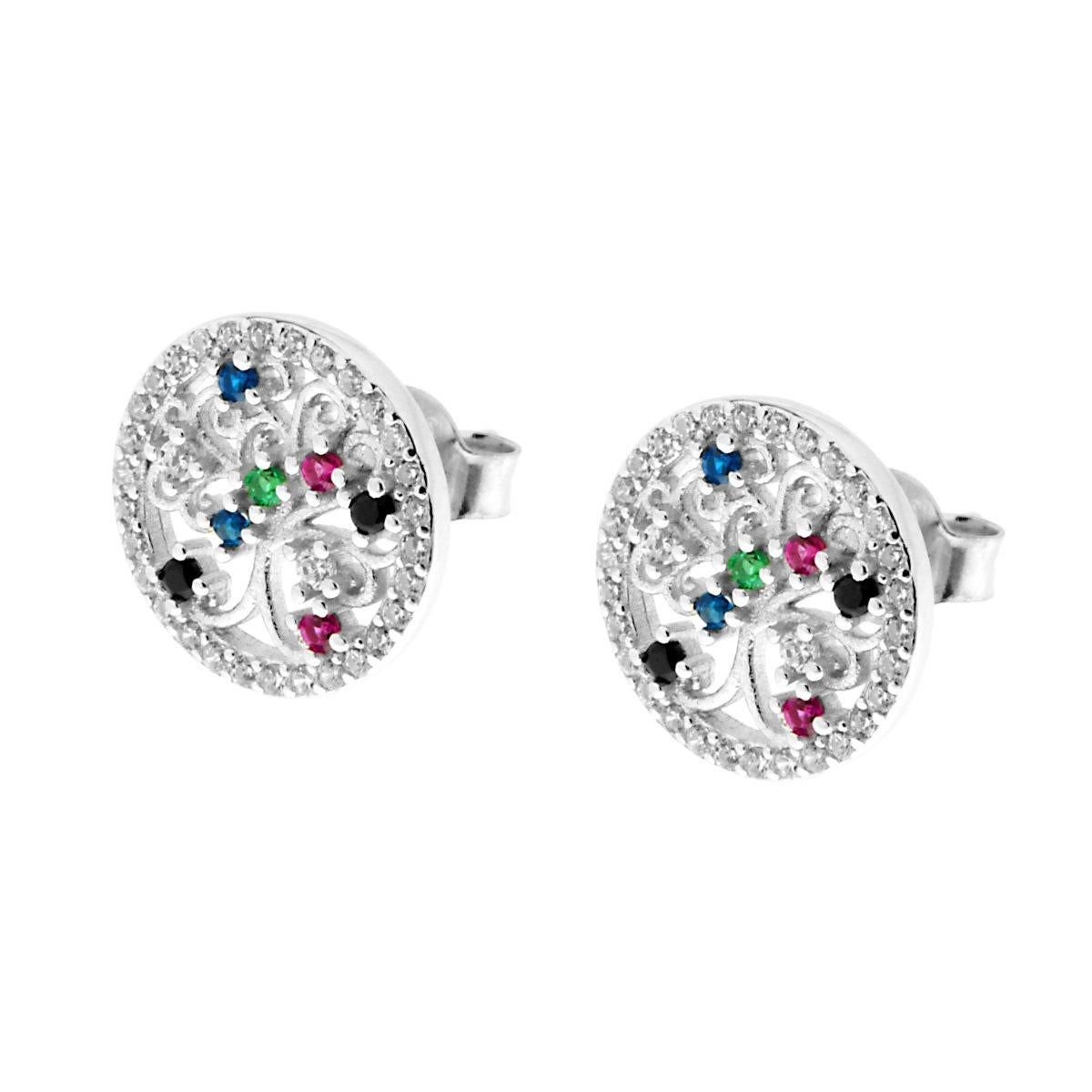Orecchini con Albero della Vita e Zirconi in ARGENTO 925 Galvanica Rodio