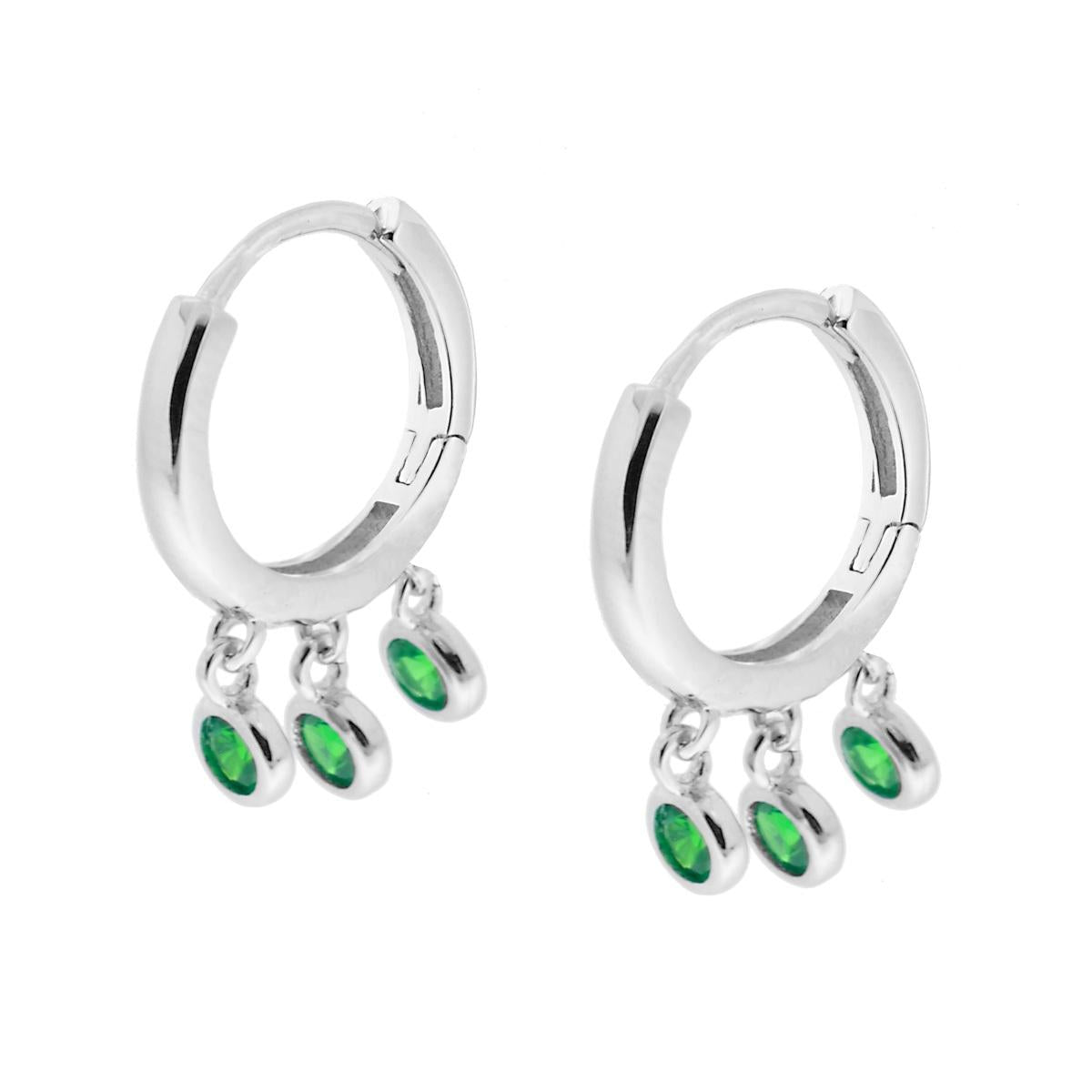 Orecchini Cerchio con Punto Luce Smeraldo in ARGENTO 925 Galvanica Rodio