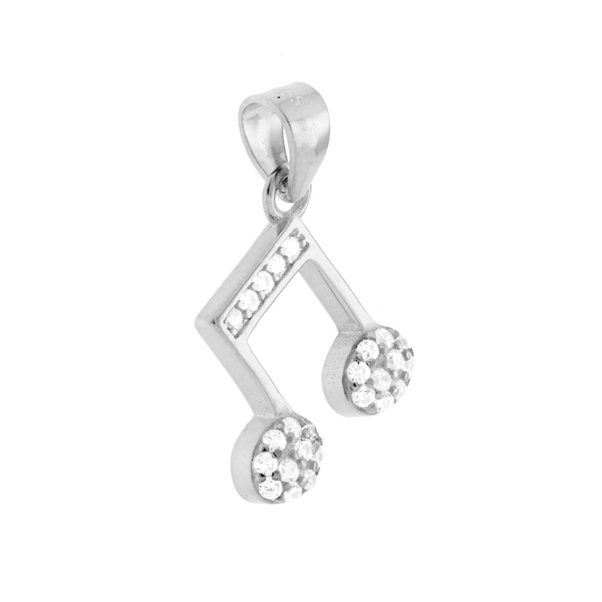 Ciondolo Nota Musicale Biscroma e Zirconi in ARGENTO 925 Galvanica Rodio