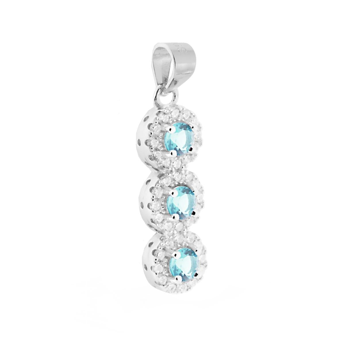 Ciondolo Trilogy Punto Luce Tondo con Zirconi Acquamarina contornati da Zirconi Bianchi in ARGENTO 925 Galvanica Rodio