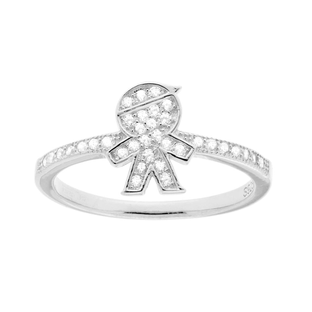 Anello Famiglia con figlio Bimbo Cubic Zirconia Bianchi in ARGENTO 925 Galvanica Rodio