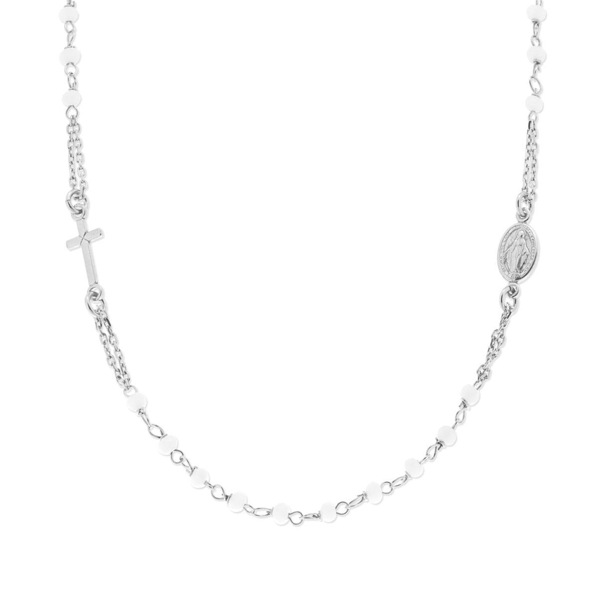Collana Rosario modello Girocollo cm 50 con Crystal Bianchi mm 3.5 in ARGENTO 925 Galvanica Rodio