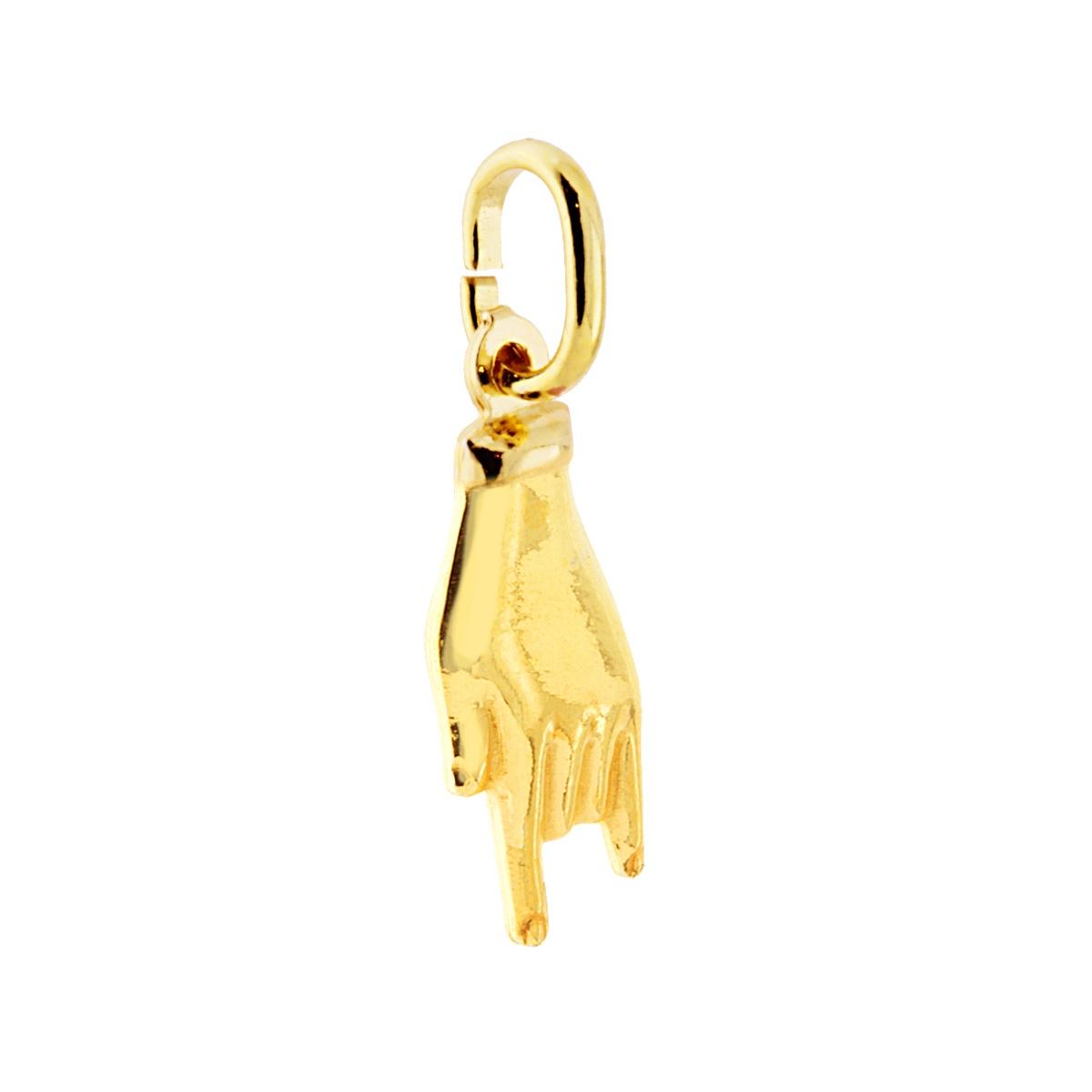 Ciondolo Portafortuna Mano Corna mm 21 in ARGENTO 925 Galvanica Oro