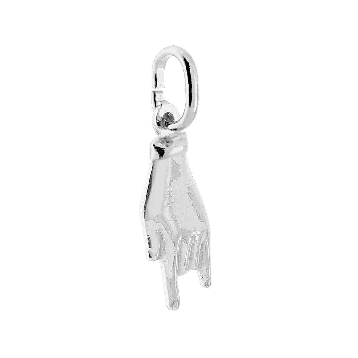 Ciondolo Portafortuna Mano Corna mm 21 in ARGENTO 925 Galvanica Rodio