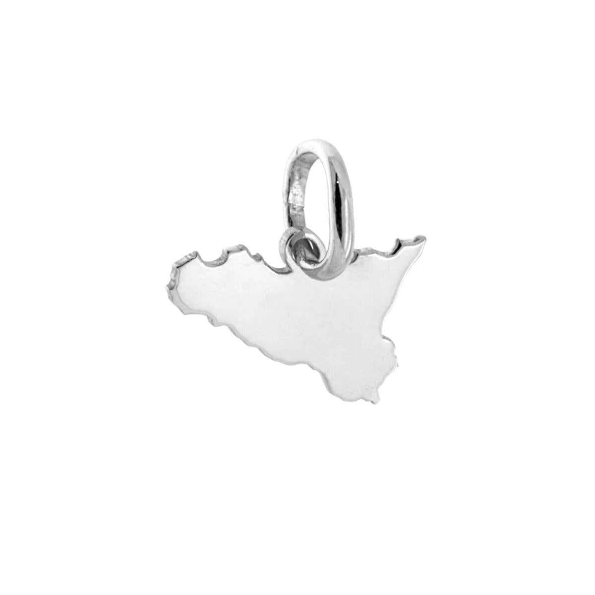 Ciondolo con sagoma plain a forma di Sicilia mm 10x15 in ARGENTO 925 Galvanica Rodio