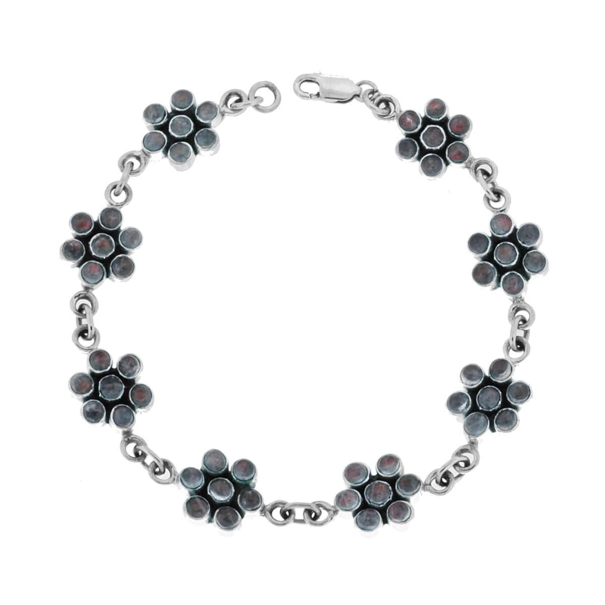 Bracciale Etnico Thailandese Fiori con Pietre Opale in ARGENTO 925