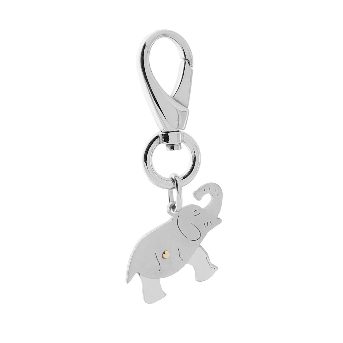 Portachiavi Uomo Donna a gancio moschettone con Elefante e Punto Oro in ACCIAIO