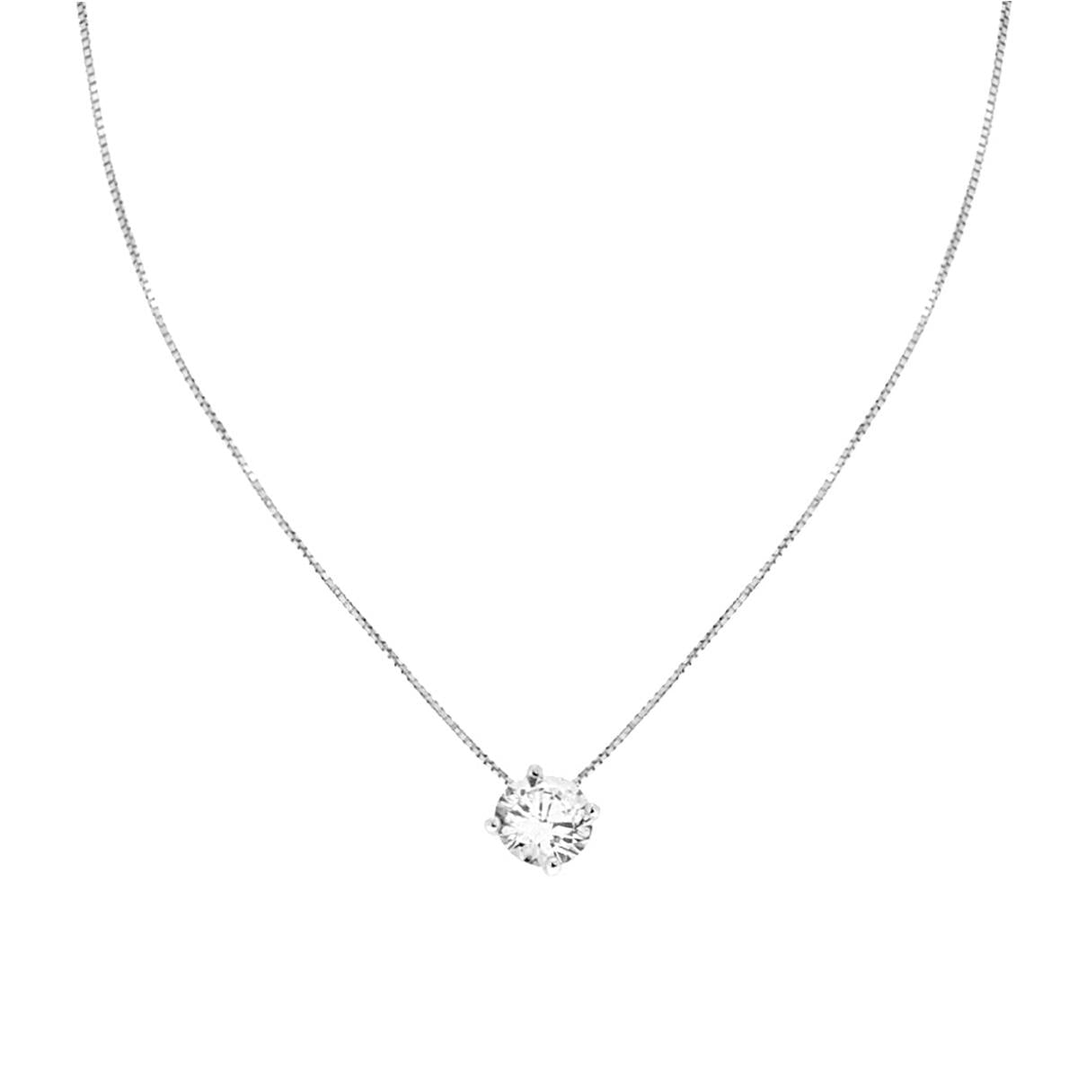 Collana Catena Veneziana cm 42 con Punto Luce a Griffe Zircone Bianco mm 7 in ARGENTO 925 Galvanica Rodio