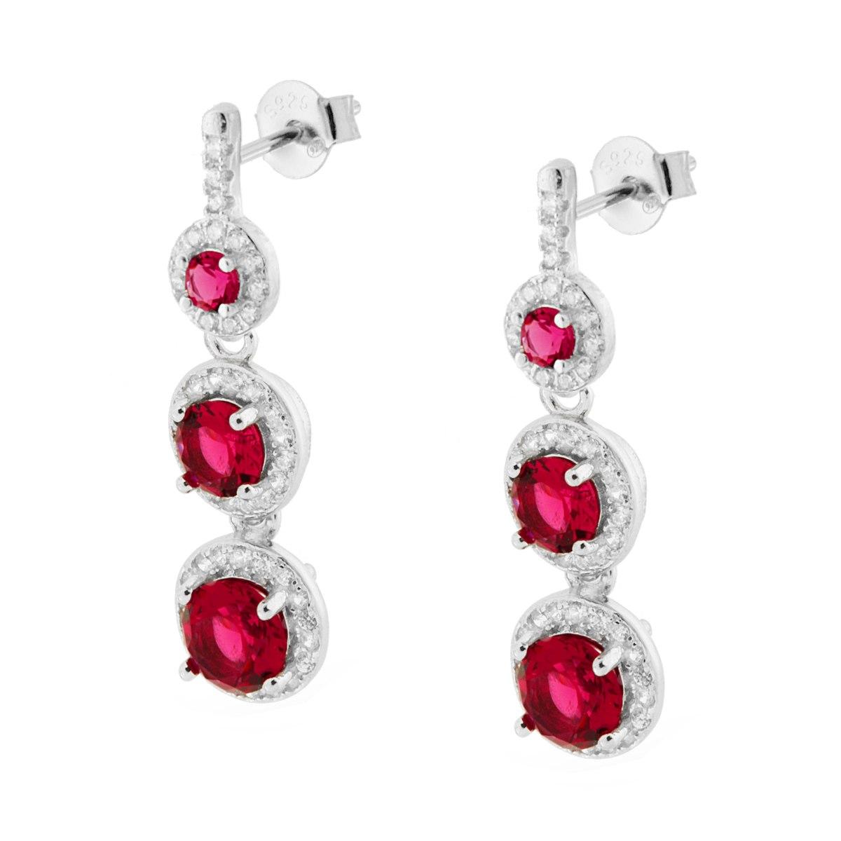 Orecchini Trilogy con Zirconi Rosso Rubino contornati con Zirconi Bianchi in ARGENTO 925 Galvanica Rodio