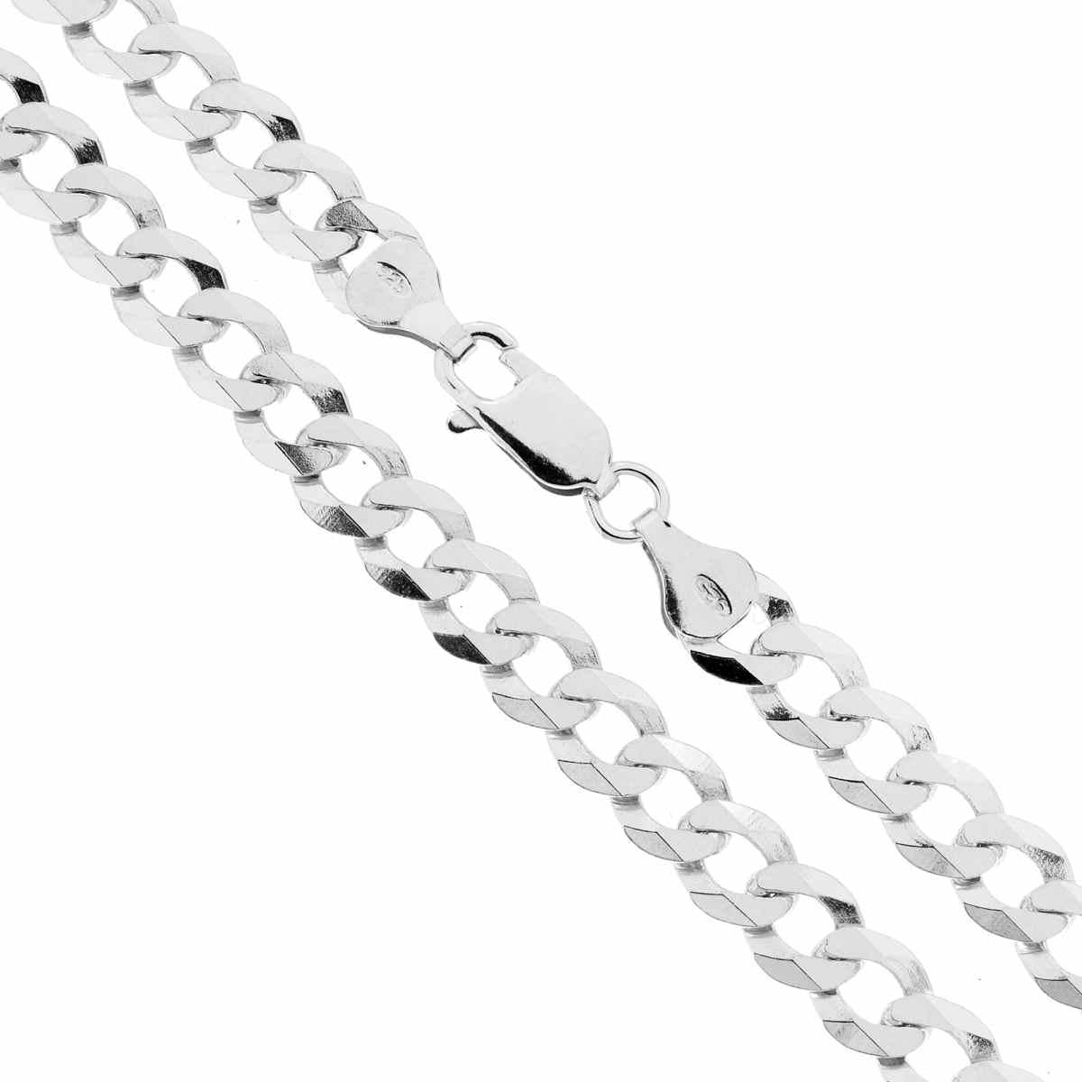 Catena Grumetta Compressa Diamantata cm 50 sezione mm 6.6 in ARGENTO 925 Galvanic Rhodium