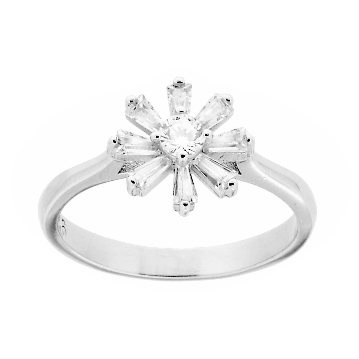 Anello Fiore con Cubic Zirconia Bianchi in ARGENTO 925 Galvanica Rodio
