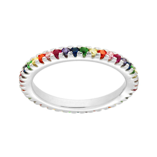 Anello Eternity Veretta a giro con Zirconi Multicolor Rainbow in ARGENTO 925 Galvanica Rodio