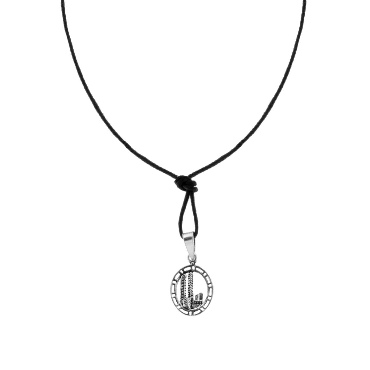 Collana con Ciondolo Torri Gemelle in ARGENTO 925 e Laccio in Cotone