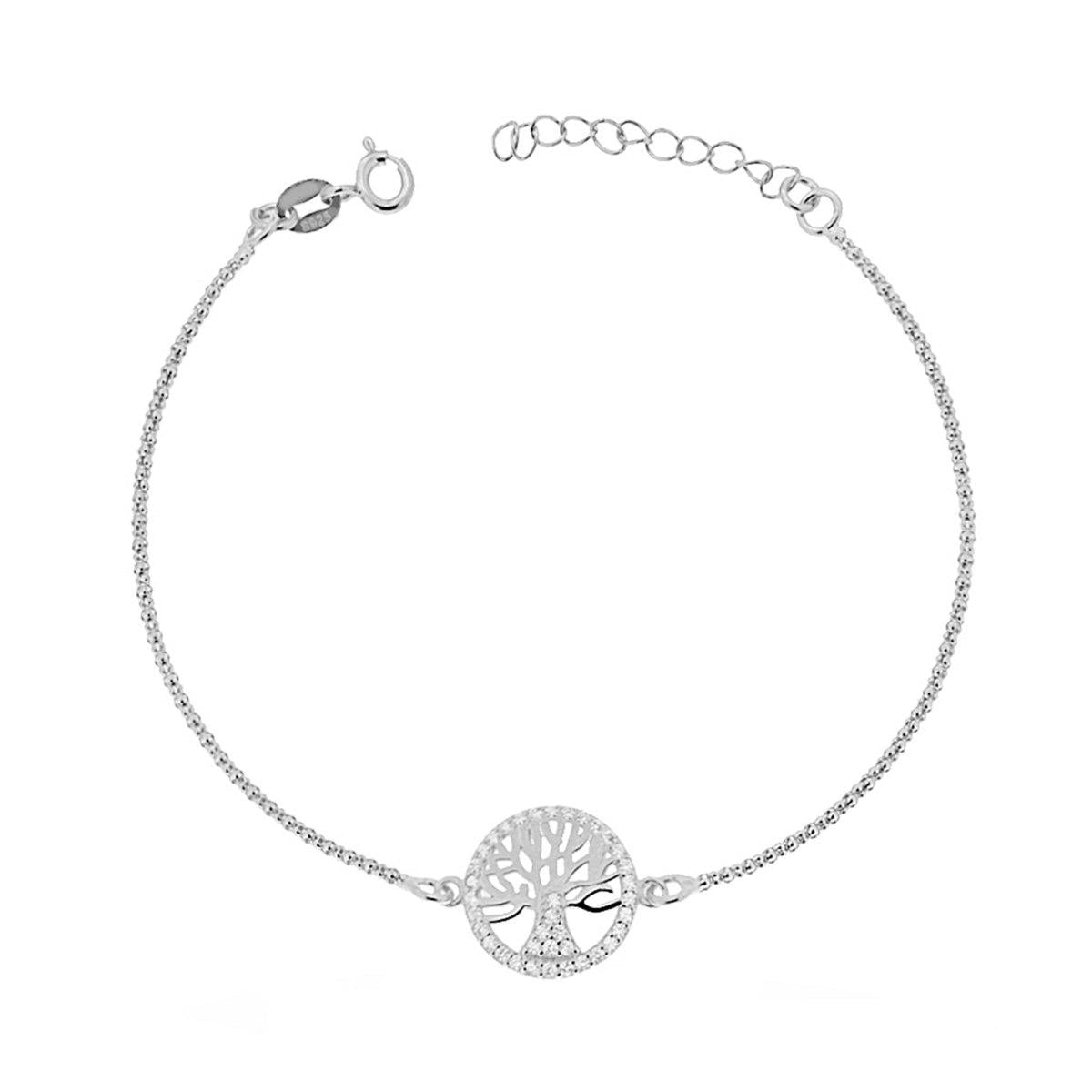Bracciale Albero della Vita con Zirconi Bianchi in ARGENTO 925 Galvanica Rodio