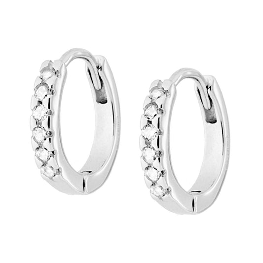 Orecchini Cerchio Scattino mm 14 con Zirconi Bianchi in ARGENTO 925 Galvanica Rodio