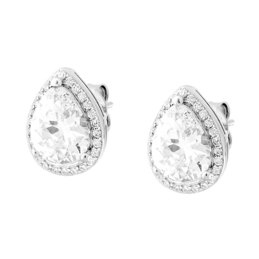 Orecchini Goccia con Zircone Bianco contornato con Zirconi Bianchi in ARGENTO 925 Galvanica Rodio